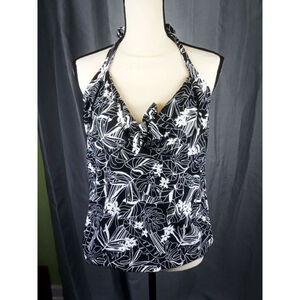 Catalina tankini halter top, black and white floral, size XL